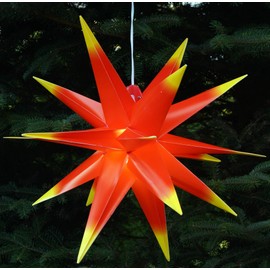 GURU SHOP 3D Außenstern Kaspar, Ø 55 cm, Weihnachtsstern, Faltstern mit 18 Spitzen, 4 m Außenleitung, LED Leuchtmittel - 230V E14 Rot/gelb, Kunststoff, Weihnachtsstern, Adventsstern