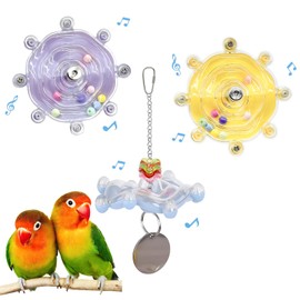 Bird Toys for Parakeets, Colorful Parakeet Toys Wheel, Interactive Spinner Rattle Parrot Toy, Cockatiel Toy For Bird Cage, Chewing Exercise for African Grey, Conure, Budgies Enrichment Toys (3pcs)