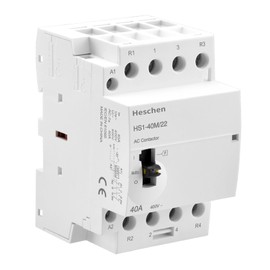Heschen Modular Household AC Contactor, HS1-40M/22, 40A, 4 Pole, 2NO 2NC, 220VAC Coil, 35mm DIN Rail Mounting, with Manual Control Switch