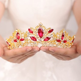 Wekicici Crystal Tiara Crowns Princess Red Rhinestone Crown with Combs Bridal Headbands Wedding Costume Prom Birthday Birthday Party Hair Accessories for Women Girls (Style6)