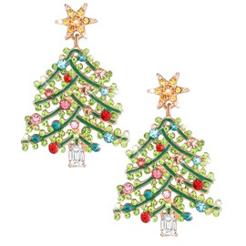 JMHACHY Christmas Earrings for Women - Sparkly Rhinestone Christmas Tree Earrings Dangle, Cute Xmas Ornament Earrings, Festive Christmas Parties Present for Girls