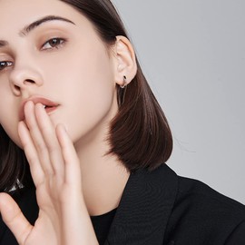 PHNIBIRD Hoop Earrings Made of 925 Silver Hoop Earrings with Stone Black Unisex Earrings Hoop Earrings Small Gift for Women Men, Sterling Silver, Zircon