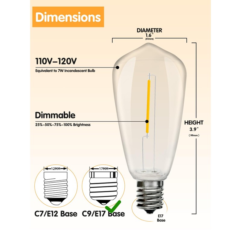 SUNSGNE 25Pack LED String Light Bulbs Replacement, 0.6 Watt Shatterproof