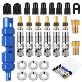 Pack of 24 French Valves, Bicycle Presta Valve with Valve Caps, French Valve Adapter, Valve Key for Bicycles, Mountain Bikes, Replacement of Valve Core