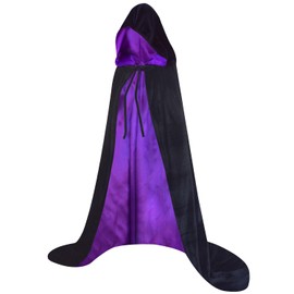 Unisex Wizard Cloak, Black and Grape Cloak with Hood for Men and Women, Raven Cape with Lined Hood(Large)