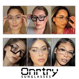 Onrtry Oversized Square Blue Light Glasses for Women Men Fashion Semi Rimless Glasses Non Prescription Eyeglasses(Transparent)