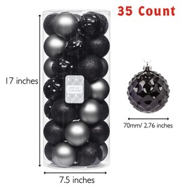 Every Day is Christmas Ornaments, Shatterproof Christmas Tree Ornament Set, Christmas Balls Decoration 35 Count (2.75"/70mm, Black Grey)