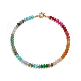 EVER FAITH Pearl Necklaces for Women Colourful Turquoise Beads Choker Necklace Handmade Rainbow Natural Stone Boho Summer Beach Surfer Jewellery, Natural stone