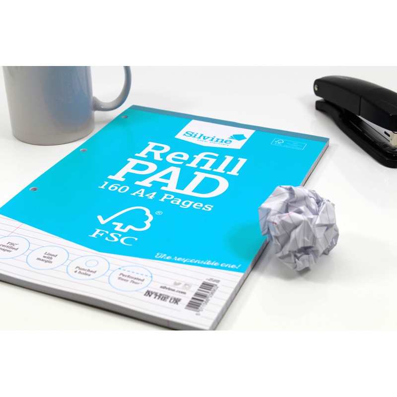 Silvine A4 Everyday FSC Refill Pad. Lined with Margin, 160