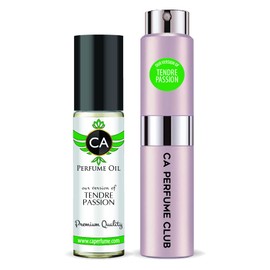 CA Perfume Duo Impression of Christian Tendre Passion For Women Eau de Parfum Refillable Atomizer Sprayer + Fragrance Body Oil Long Lasting Sample Travel Size Roll-On Bottle 0.27 Fl Oz+0.33 Fl Oz