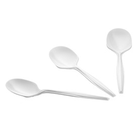 [400 Count] Settings Plastic White Soup Spoons, Practical Disposable Cutlery, Great For Home, Office, School, Party, Picnics, Restaurant, Take-out Fast Food, Outdoor Events, Or Every Day Use, 1 Box