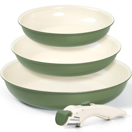 MICHELANGELO Ceramic Frying Pan Set, 8" 9.5" and 11" Fry Pans with Removable Handle, Nonstick Skillet Sets with Non Toxic Coating, PFOS & PFOA Free, Induction Compatible, Green