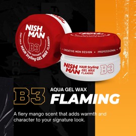 NISHMAN Aqua Gel Wax for Men B3 - Flaming 150g - Mango Scent - Natural Shine Look - Ultra High Strong Hold - Long-Lasting Control and Definition