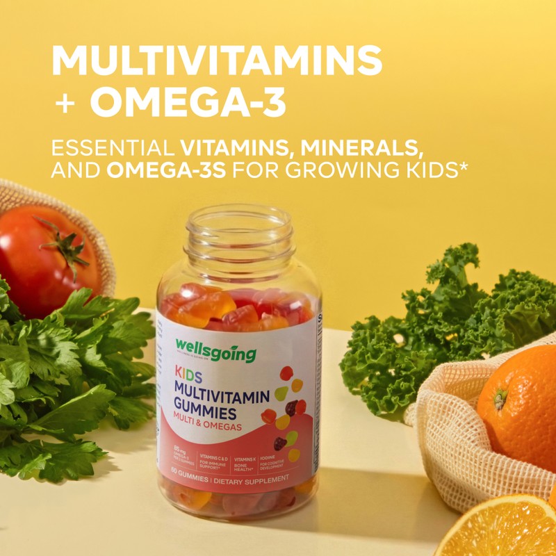 Wellsgoing Kids Multivitamin Gummies with Omega-3, Vitamins C, D, A,