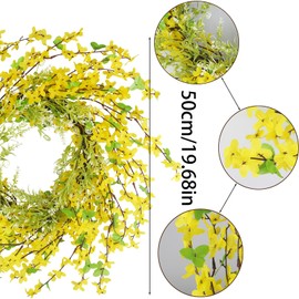 CISDUEO Spring Forsythia Wreath for Front Door Yellow Artificial Forsythia Wreath 20 Inch Spring Wreath Jasmine Garland Greenery Silk Floral Wreath for Outdoor Home Indoor Wall Farmhouse Wedding Decor
