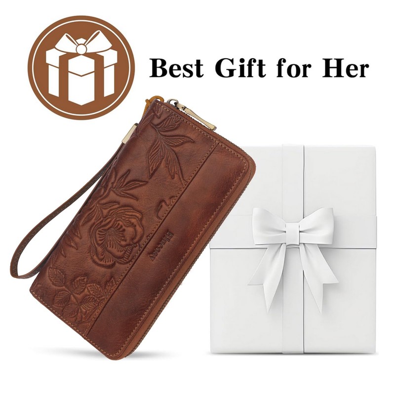Blucoay Real Leather Womens Wallet,RFID Blocking Long Wallet For Women