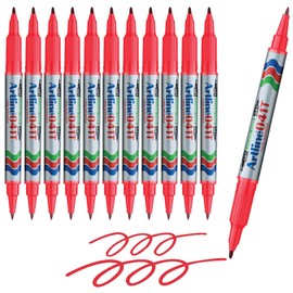 Artline 041T Twin-Nib Permanent Markers | 1 Pen, 2 Points, 3 Line Widths | Permanent | Low Odor | 0.4mm Fine/1.0mm Bullet Tips | Pack of 12 | Red