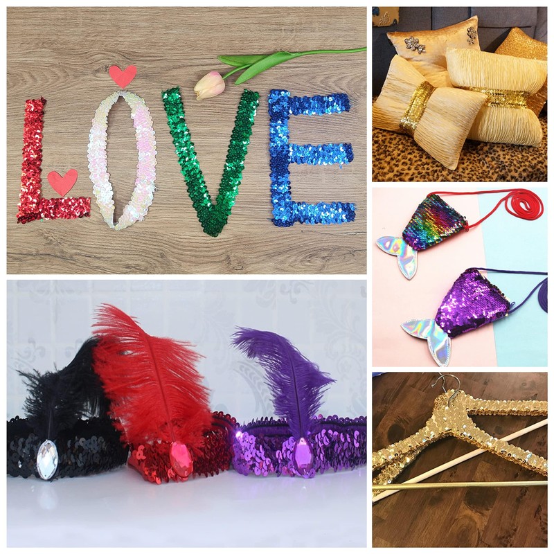 Length10 Yards，Wide 1.1 Inch Elastic Sequin Ribbon Trim for Sewing