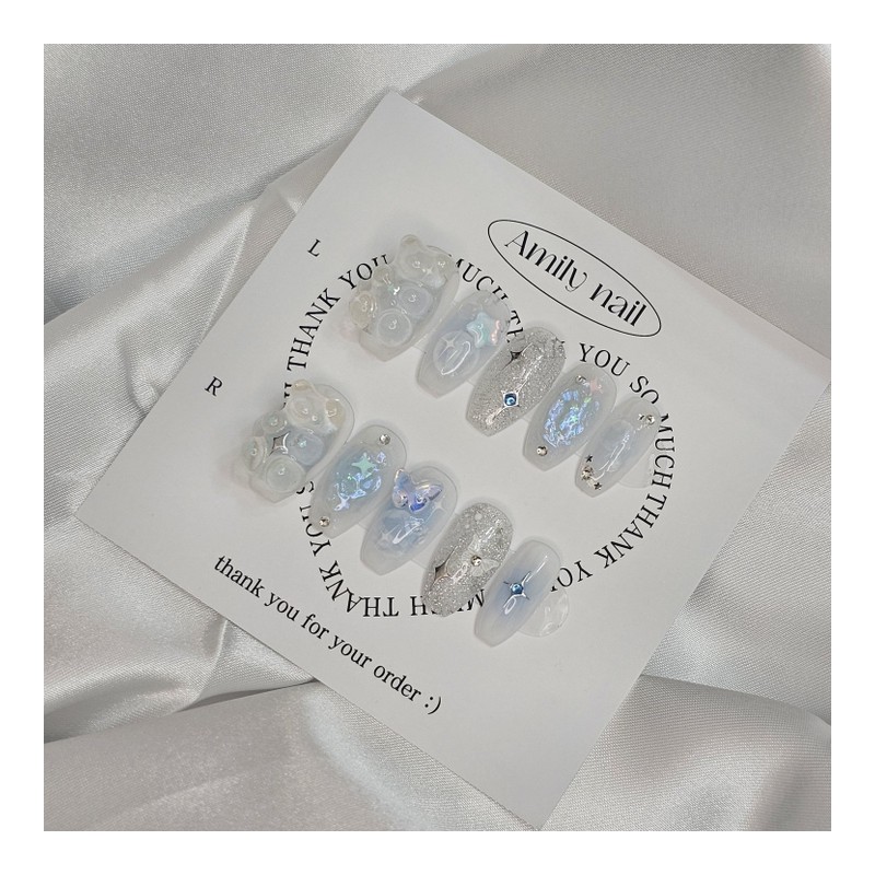 Blue Twinkle [Handmade Nail Tips] Emily Nail - Short Oval