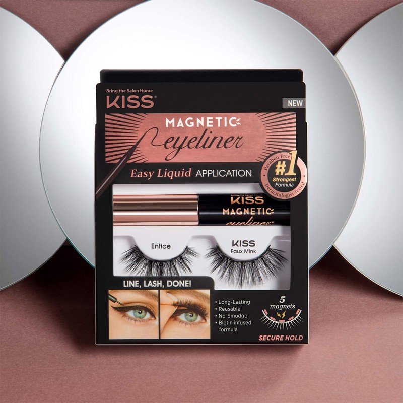 KISS Magnetic False Eyelashes and Eyeliner, ‘Entice’, 12mm, Easy to