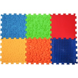 Ortek Massage Orthopedic Puzzle Floor Mat for Kids Flat Feet Prevention 6 Elements, Red, Blue, Yellow, Green