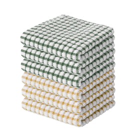 Artoid Mode Cotton Orange Green Terry Kitchen Dish Cloths, 12x12 Inch Ultra Soft Absorbent Quick Drying Household Cleaning Kitchen Rags Set of 6，Multicolor