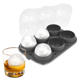 Samuelworld - Máquina para hacer bolas de hielo grandes con tapa, 6 bolas de hielo de 2.5 pulgadas, grado alimenticio, bandeja redonda de silicona fácil de llenar, esferas perfectas para hacer hielo