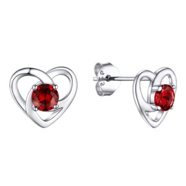 Red Heart Earrings Sterling Silver Garnet January Birthstone Love Knot Earrings Jewelry Women Sister Gifts