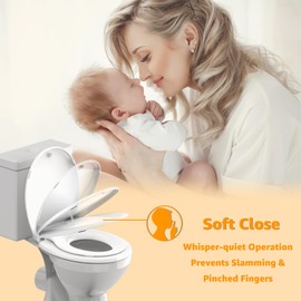 Potty Training Seat Built-in Toilet Seat, Round Toilet Seat 16.5inch with Baby Seat 2 in 1 Soft Close Quiet No Slapping, Magnetic Absorption, Easy Installation for Bottom Fixing Toilet | Huttdmel