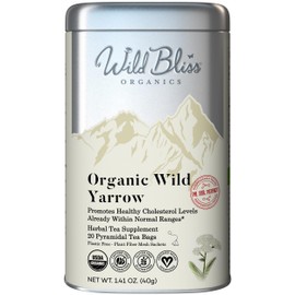 Wild Bliss Organic Yarrow Tea - Caffeine Free Herbal Tisane - Pharmacopoeia Potency - 20 Plant Based Tea Bags