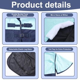 Gallopoff 600 Denier Rip-Stop Horse Rain Sheet Lightweight Waterproof and Breathable Turnout Horse Blanket (No Fill) Turquoise/Navy 81