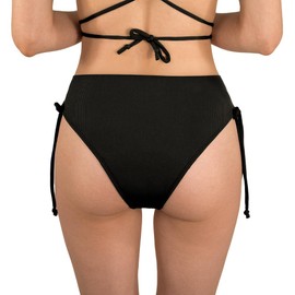 MYLILY | Perioden Bikini Damen gerippt | Menstruationsbikini zum binden | Perioden Bikini zum Schnüren | Perioden Bademode zum Schwimmen Schwarz (L)