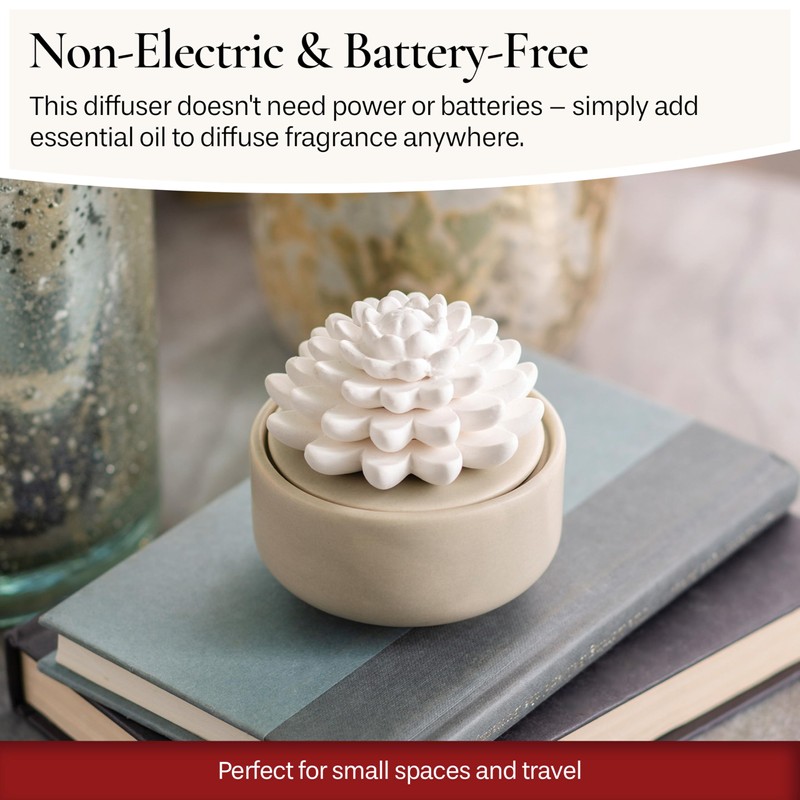 Airomé White Succulent, Porcelain Passive Essential Oil Diffuser (with 15ml