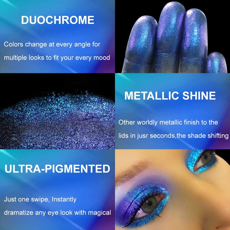 Afflano Multichrome Glitter Blue Eyeshadow, Single Glitter Metallic Shimmering Chameleon