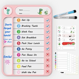 Magnetic Checklist Whiteboard for Kids, ADHD Task Tracker, Easy to Check Daily Planner, Wipe Clean, To-Do List Planning Aid with Stand for Fridge/Desk/Home/School, Pink