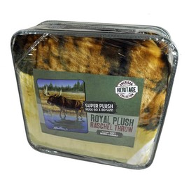 Northwest Robert Hautman Wading Moose Raschel Plush 60x80 Twin Size Throw/Blanket