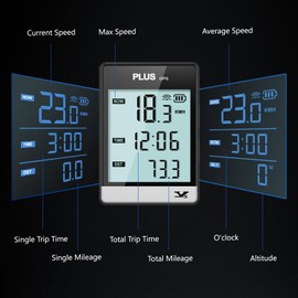 GPS Bike Computer Wireless Cycling Speedometer Odometer, 3.26" LCD Display