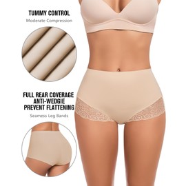 LEYSHE Lace Tummy Control Panties for Women Seamless No Show Underwear Lower Belly Shapewear Girdle Panty