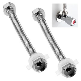 Pack of 2 Flex Hose 1/2 Inch, Reinforced Hose 1/2 Inch, G 1/2 Inch x G 1/2 Inch Stainless Steel Braided Hose, Flex Hose Fitting, Flexible Connection Hose, for Tap Angle Valve Washbasin (20 cm)