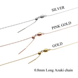 Petit Jewel YU-NA Women's Necklace, Chain, Stainless Steel, 11.6 gal (316 L), Slide Adjustable, Hypoallergenic, 0.03 inch (0.8 mm) Long Azuki Chain, Stainless Steel, No Gemstone