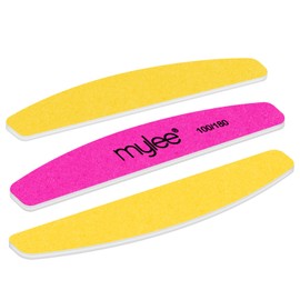 Mylee 3 Pack Double Sided Half Moon Nail File 100/180 Grit - Salon Quality Nails, Professional manicure tool - Use on Natural Nails or Extensions