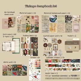 Irayin Vintage Scrapbook Accessory Set, 155 Pieces Bullet Journal Accessory Set with A6 Grid Notebook, Scrapbook Stickers, Travel Book Gift Set, DIY Gift for Girls Women (Rain)