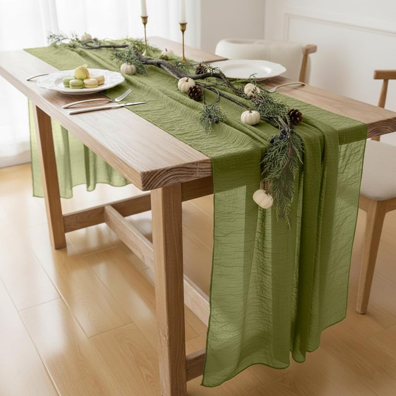 Cheesecloth Table Runner Spring Sheer Crinkled Green Gauze Table Runners