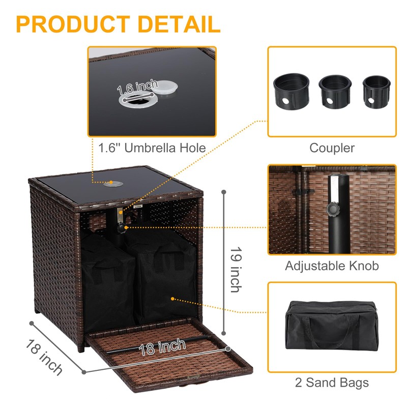 SUNNYPARK Outdoor Umbrella Side Table with 2 Weight Bags, 2-in-1