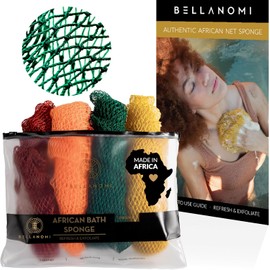 Esponja de baño africana exfoliante Bellanomi, set de 4 piezas largas