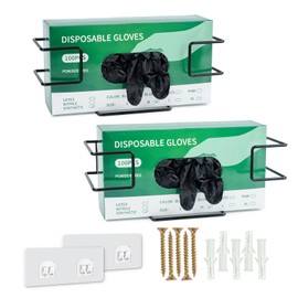 Mxsapve Glove Box Holder 2 Pack, Disposable Glove Dispenser Wall Mount, Metal Glove Rack Organizer for Rubber Latex Gloves Facial Tissue, Black