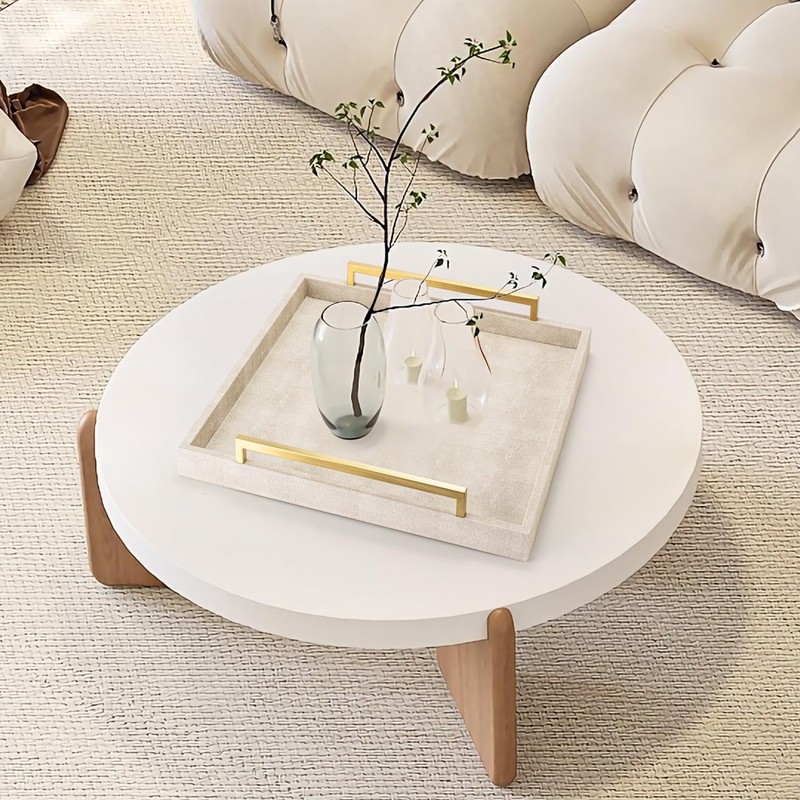 Large Ottoman Tray for Coffee Table,Square Shagreen Leather Decorative Tray