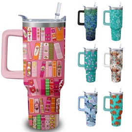 40oz Book Tumbler with Handle and Straw, Book lovers Gifts for Women, Bookish Stainless Steel Travel Mug Water Bottle for Readers, Librarians, Bookaholics, Bookworms, Vacuum Insulated Cup with Lid