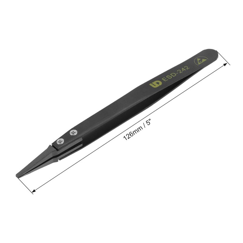 sourcing map ESD Precision Anti-Static Tweezers, Stainless Steel Flat Tip