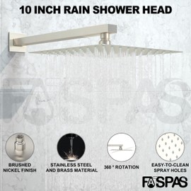 Fatspas Shower System with Tub Spout, Wall Mounted Shower Faucet Set for Bathroom with 10 Inch Rain Shower Head and Handheld Shower Head Set, Brushed Nickel